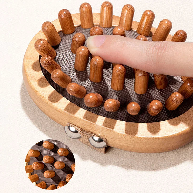 2Pcs Wooden Anti-Cellulite & Scalp Massage Brush Essential Oil Spa Brown