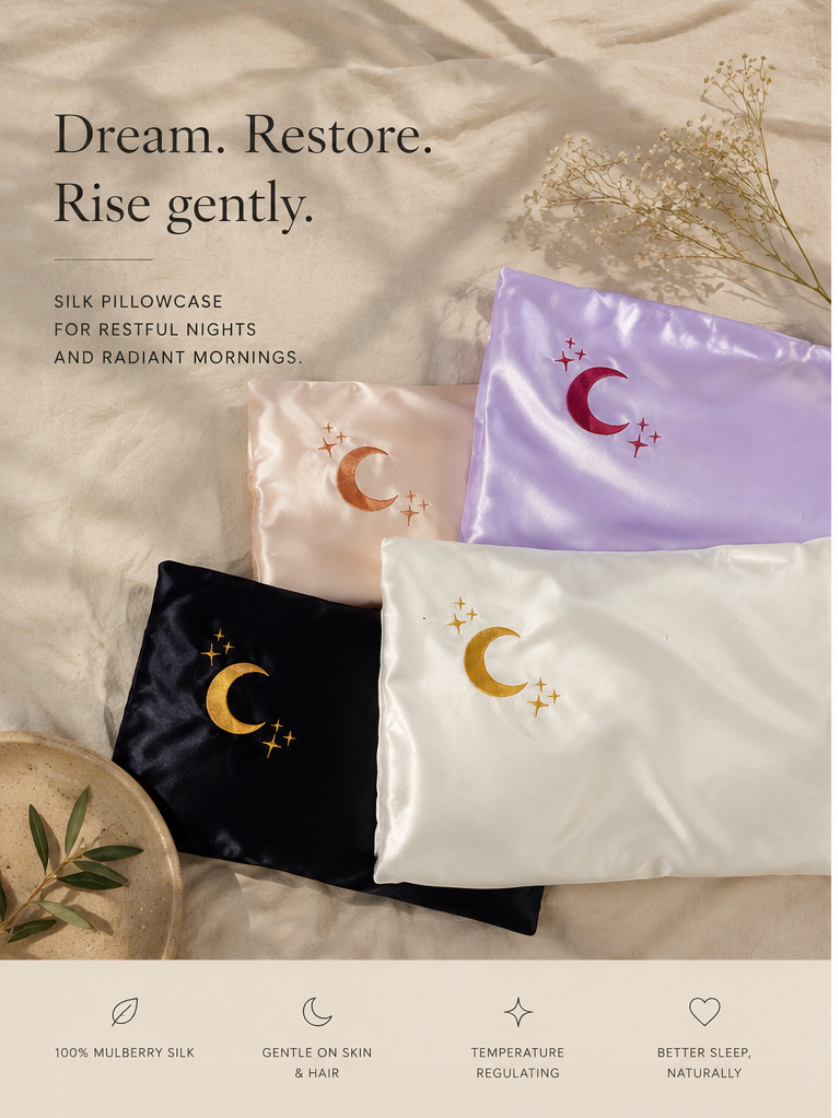 Crystal Dreams Pillowcase, Cosmic Sleep Moon Pink Vegan Silk: Rose Quartz