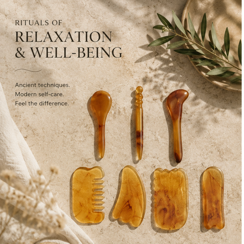7-Piece Gua Sha Massage Tool Set Amber Scraping Boards