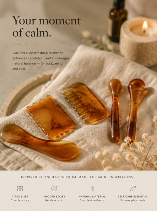 7-Piece Gua Sha Massage Tool Set Amber Scraping Boards