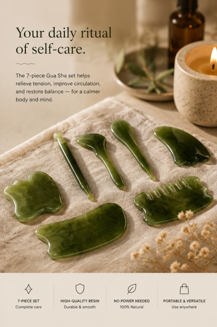 7-Piece Resin Gua Sha Scraping Massage Tool Set(Green)