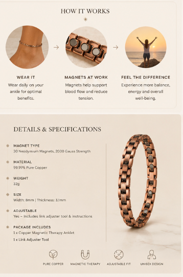 Pure Copper Magnetic Therapy Anklet- Weave Design