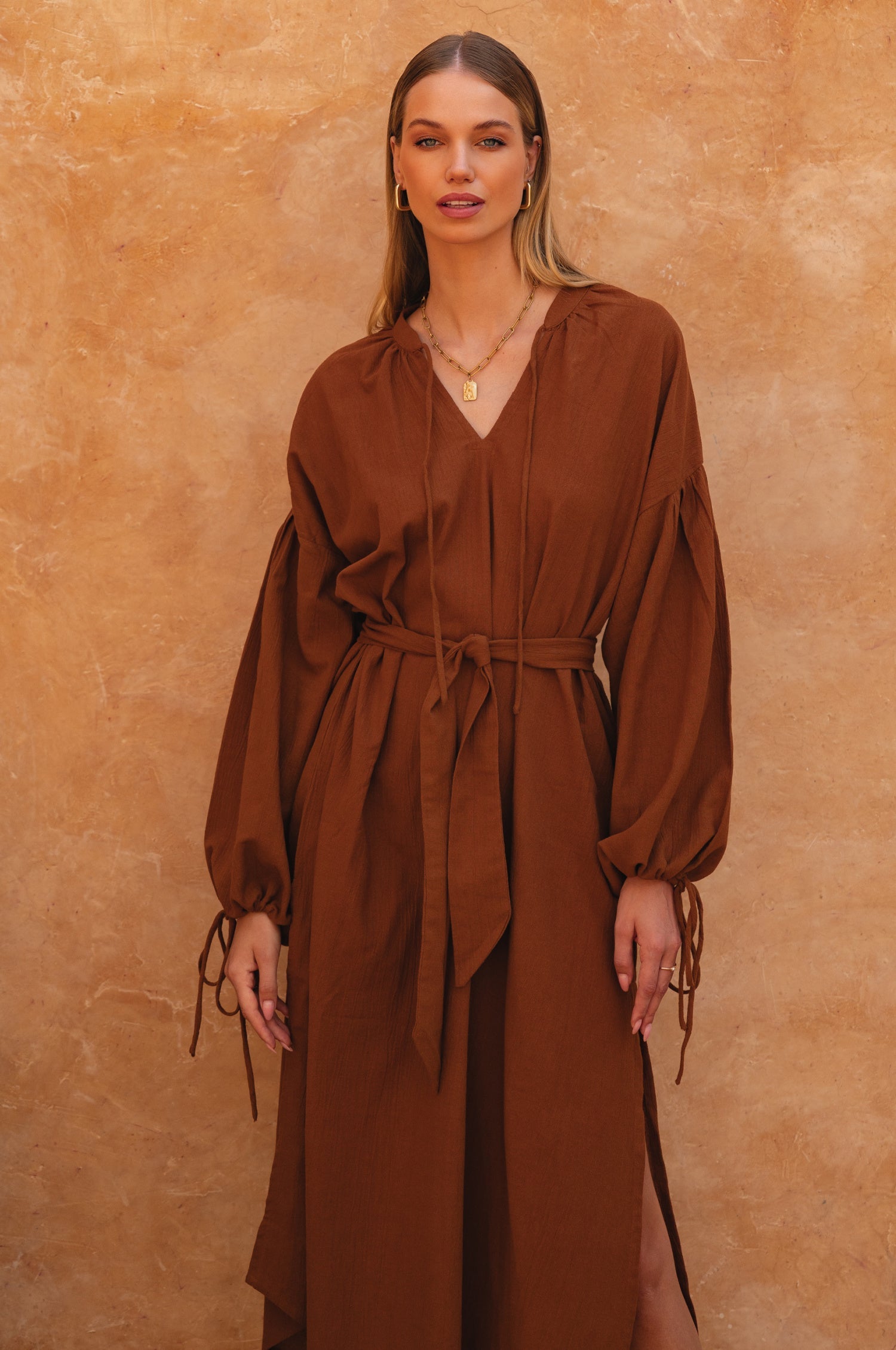 Long Sleeve Linen Kimono Dress