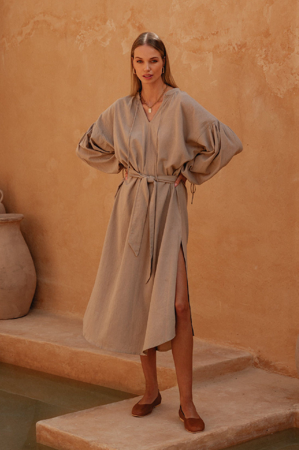 Long Sleeve Linen Kimono Dress