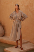 Long Sleeve Linen Kimono Dress