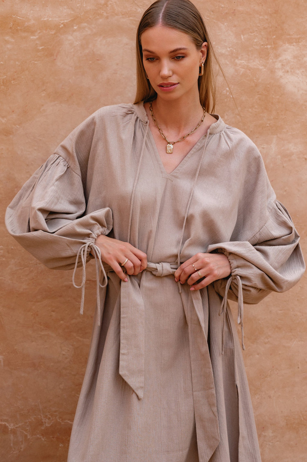 Long Sleeve Linen Kimono Dress