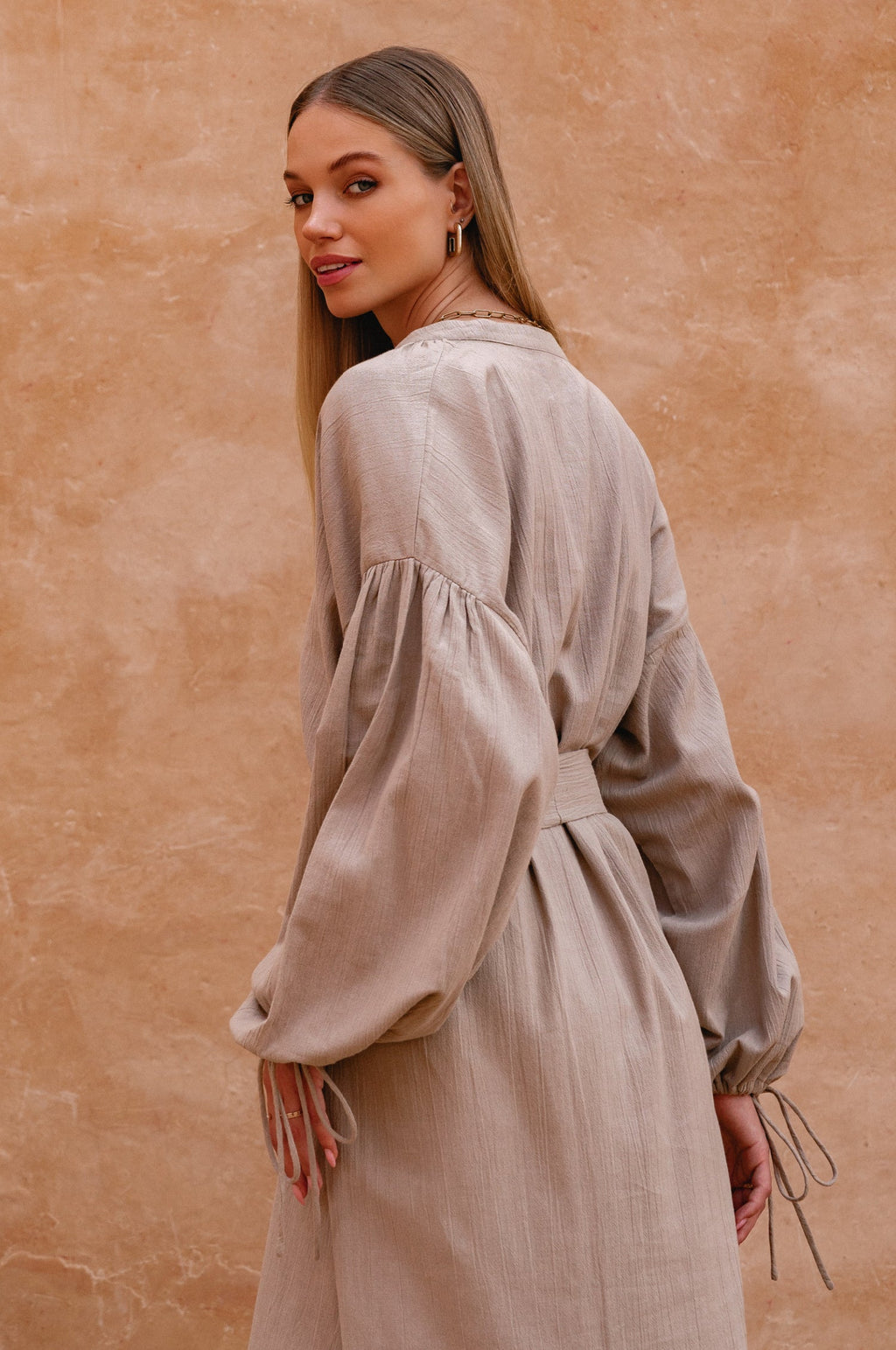 Long Sleeve Linen Kimono Dress