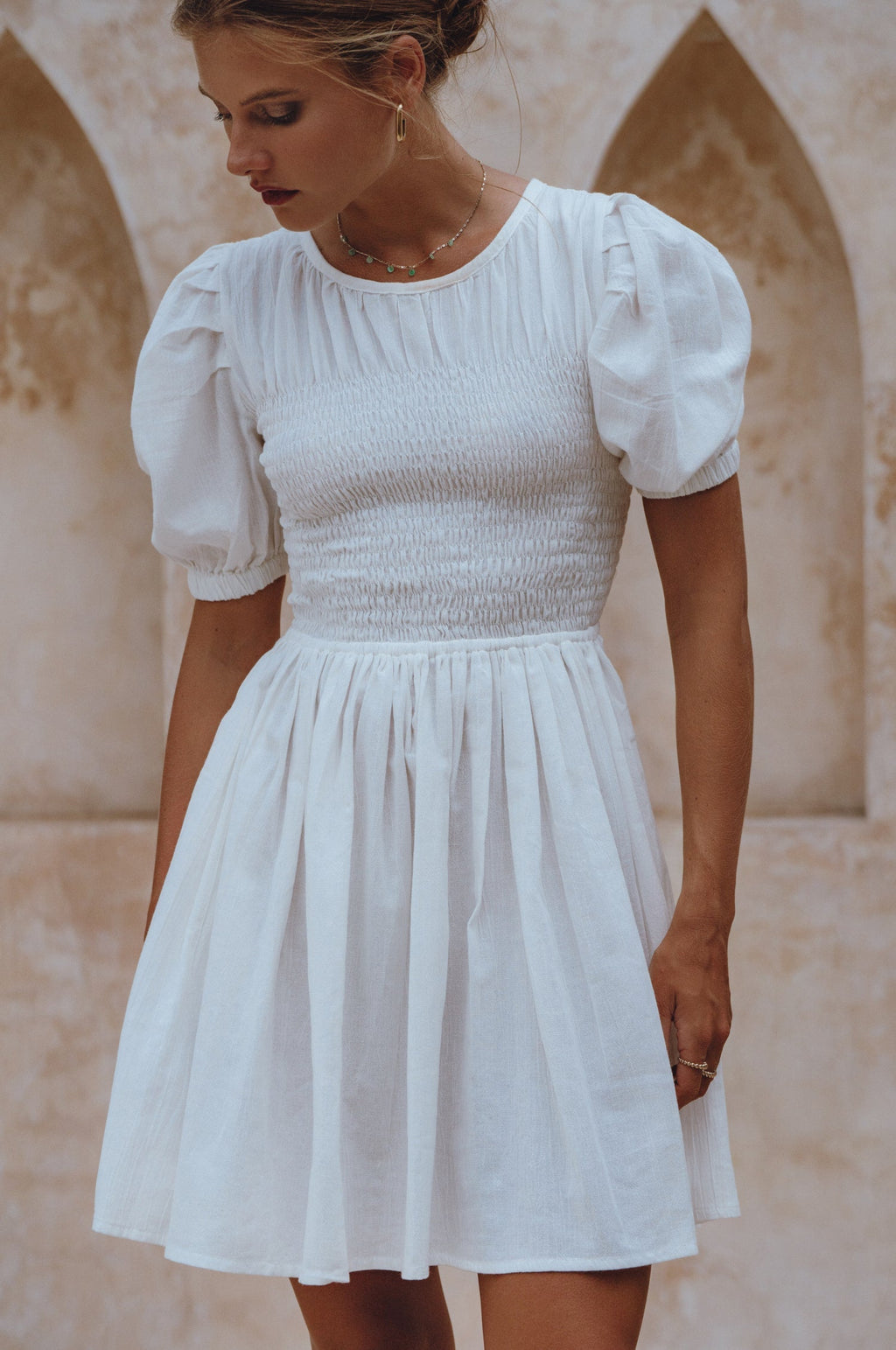 Elodie Smocked Linen Mini Dress-3
