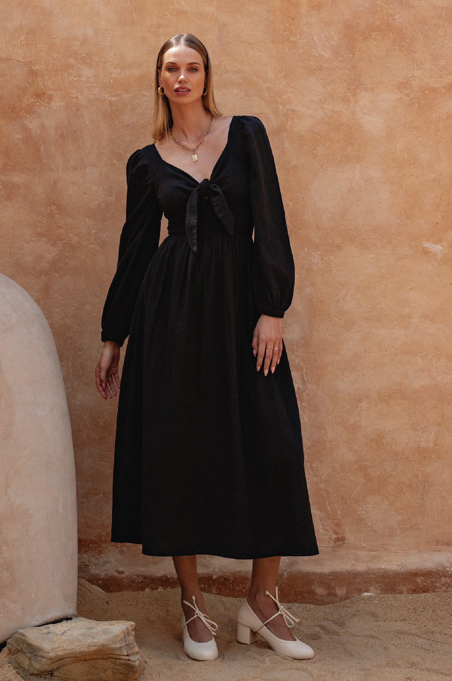 Puff Sleeve Linen Dress