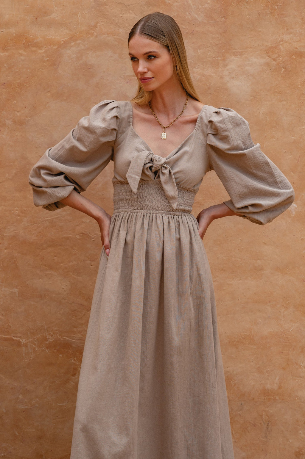 Puff Sleeve Linen Dress