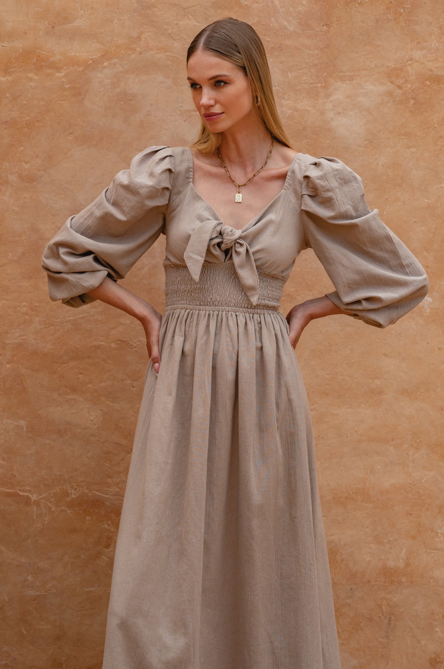 Puff Sleeve Linen Dress