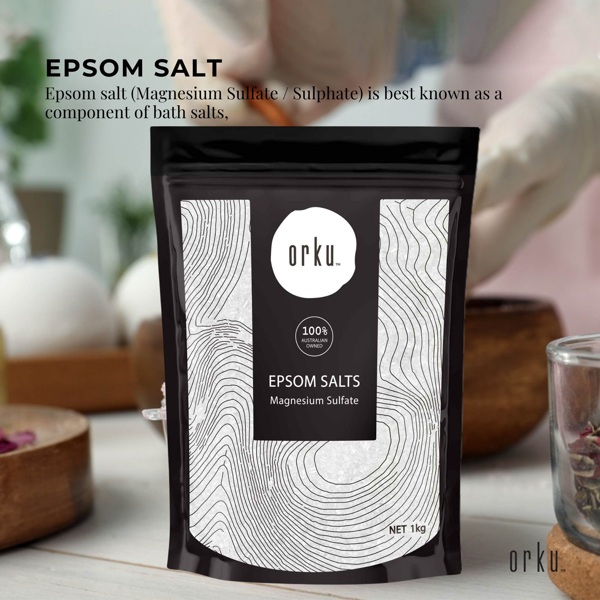 Orku 1Kg Epsom Salt - Magnesium Sulphate Bath Salts Skin Body-1