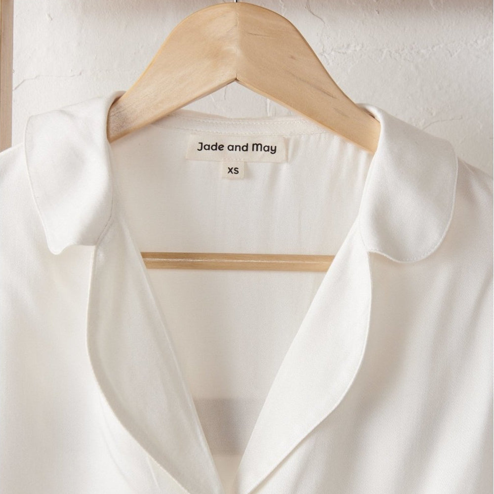 Bamboo Pyjamas - Crop Button Up + Short Set in White-1