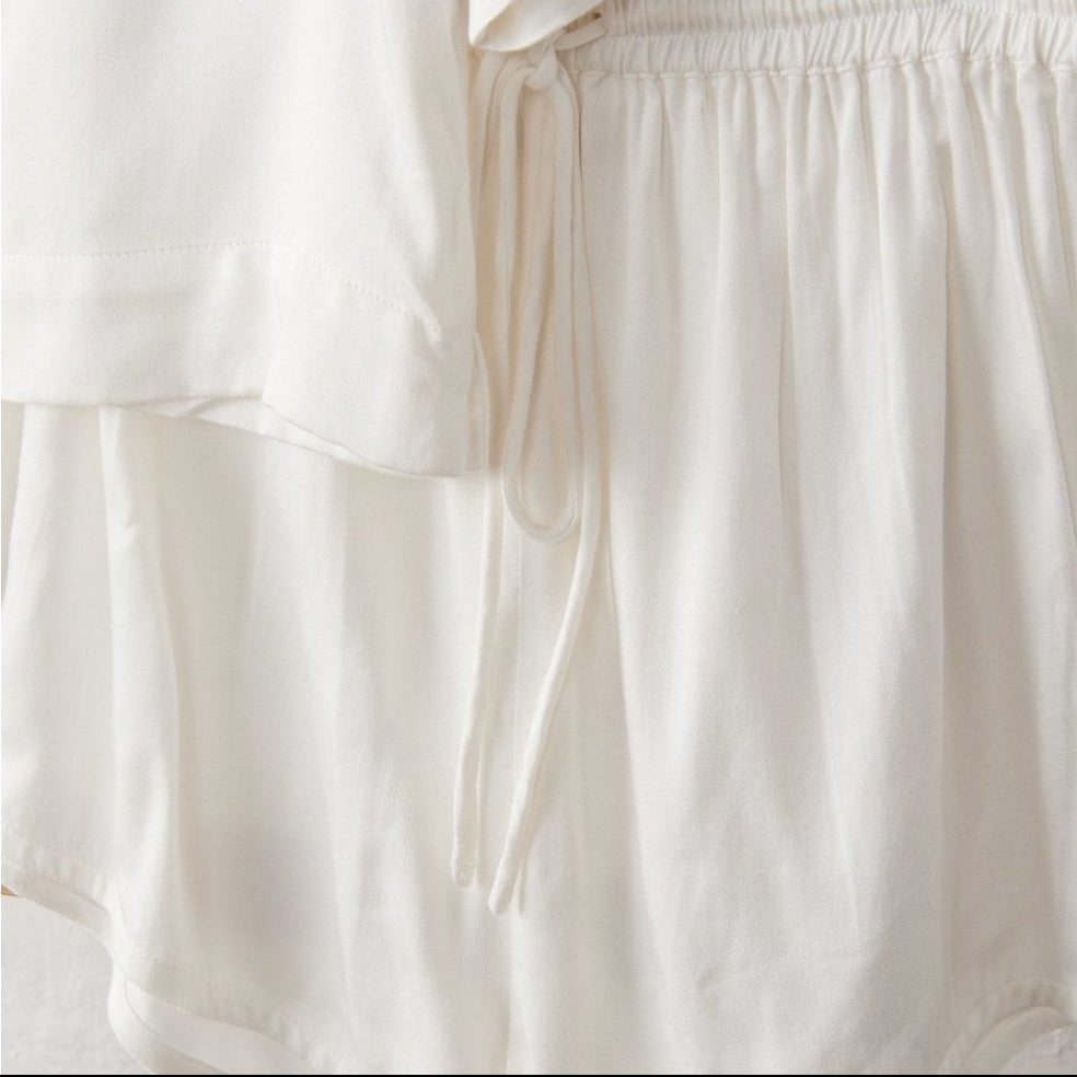 Bamboo Pyjamas - Crop Button Up + Short Set in White-2