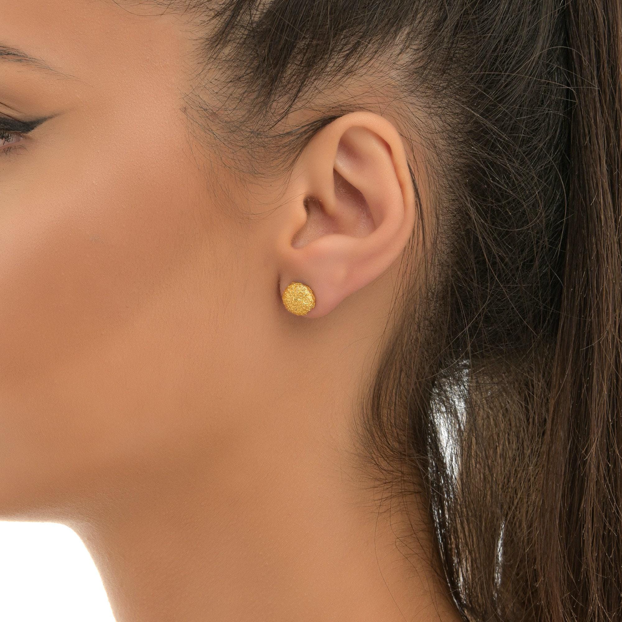 Urchin Stud Earrings: Gold Plated, Sterling Silver - Nature Detail-3