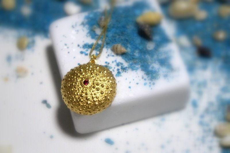 Sea Urchin Pendant Necklace: Gold Plated Silver - Sparkling Zircon-4