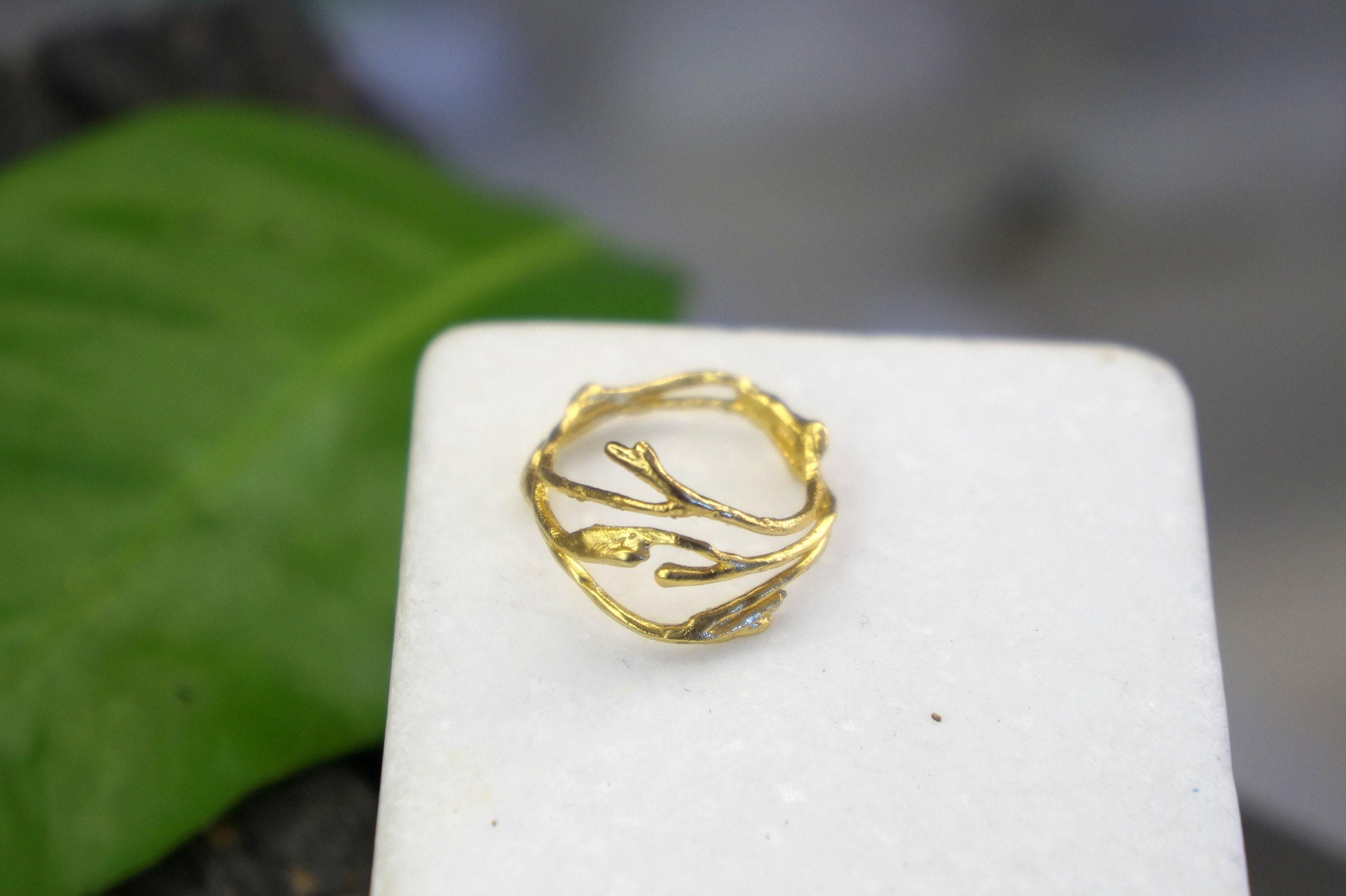 Twig Ring: Handmade Jasmine Flower Design (Gold Plated Silver)-0