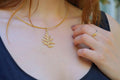 Cypress Leaf Necklace Gold-Plated Brass, Nature Inspired (Handmade, Sustainable)-0