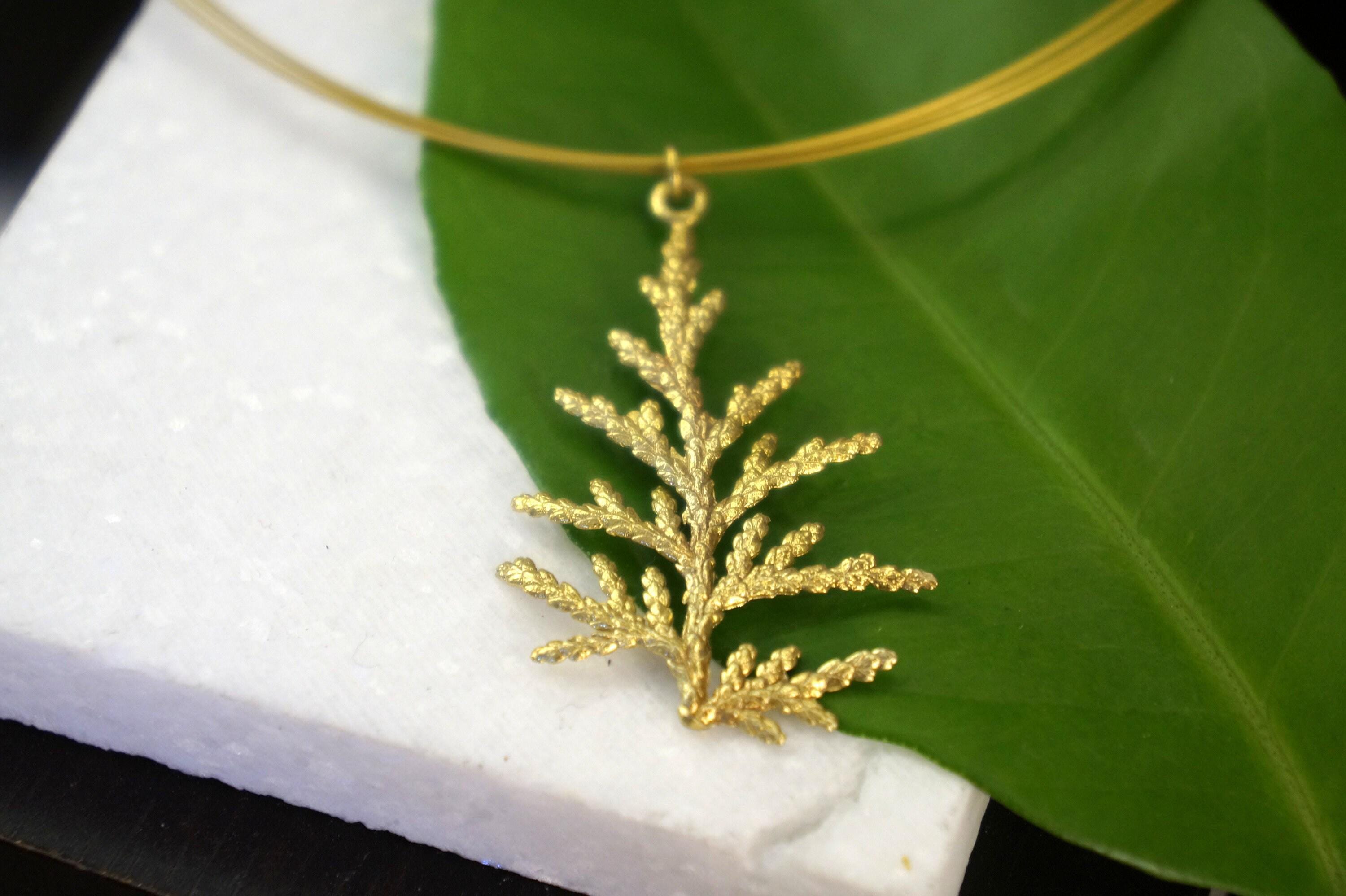 Cypress Leaf Necklace Gold-Plated Brass, Nature Inspired (Handmade, Sustainable)-2
