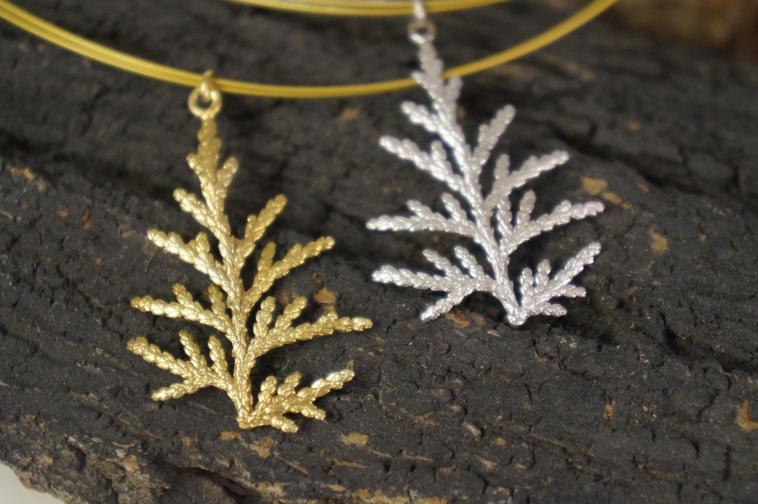 Cypress Leaf Necklace Gold-Plated Brass, Nature Inspired (Handmade, Sustainable)-3