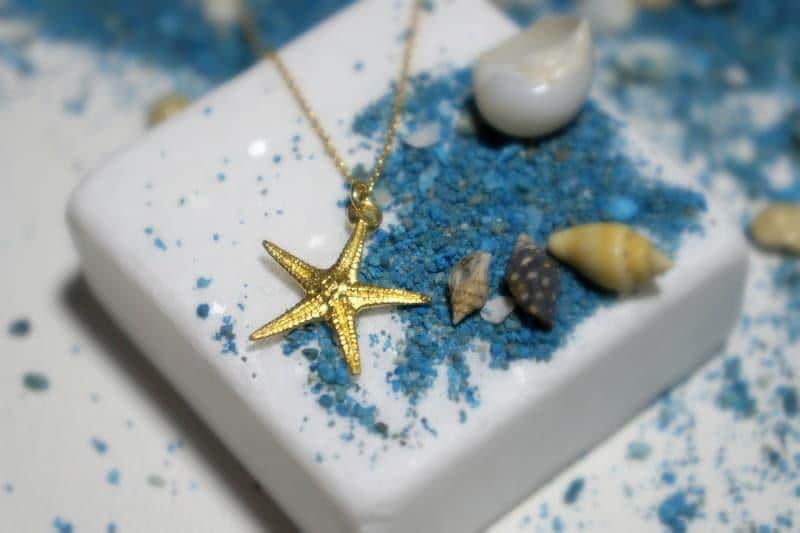 Starfish Gold plated Recycled Brass Necklace: Beach Inspired, Five Elements Pendant-0