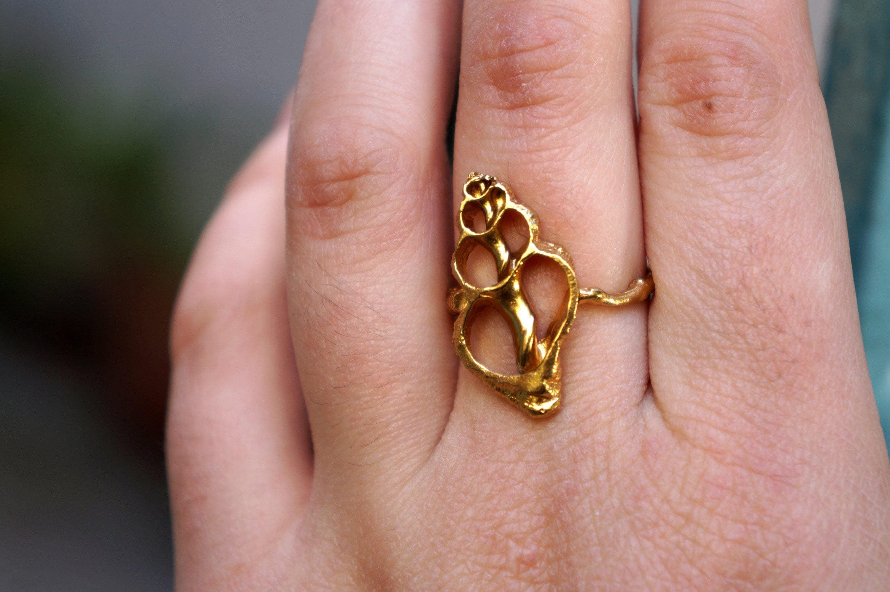 Nature-Inspired Ring: Genuine Sea Shell - Adjustable Gold Brass-0