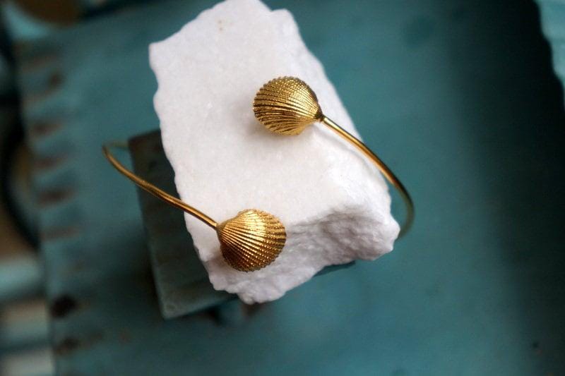 Sea Shell Gold Cuff Bracelet - Summer Inspired, Eco-Friendly-2