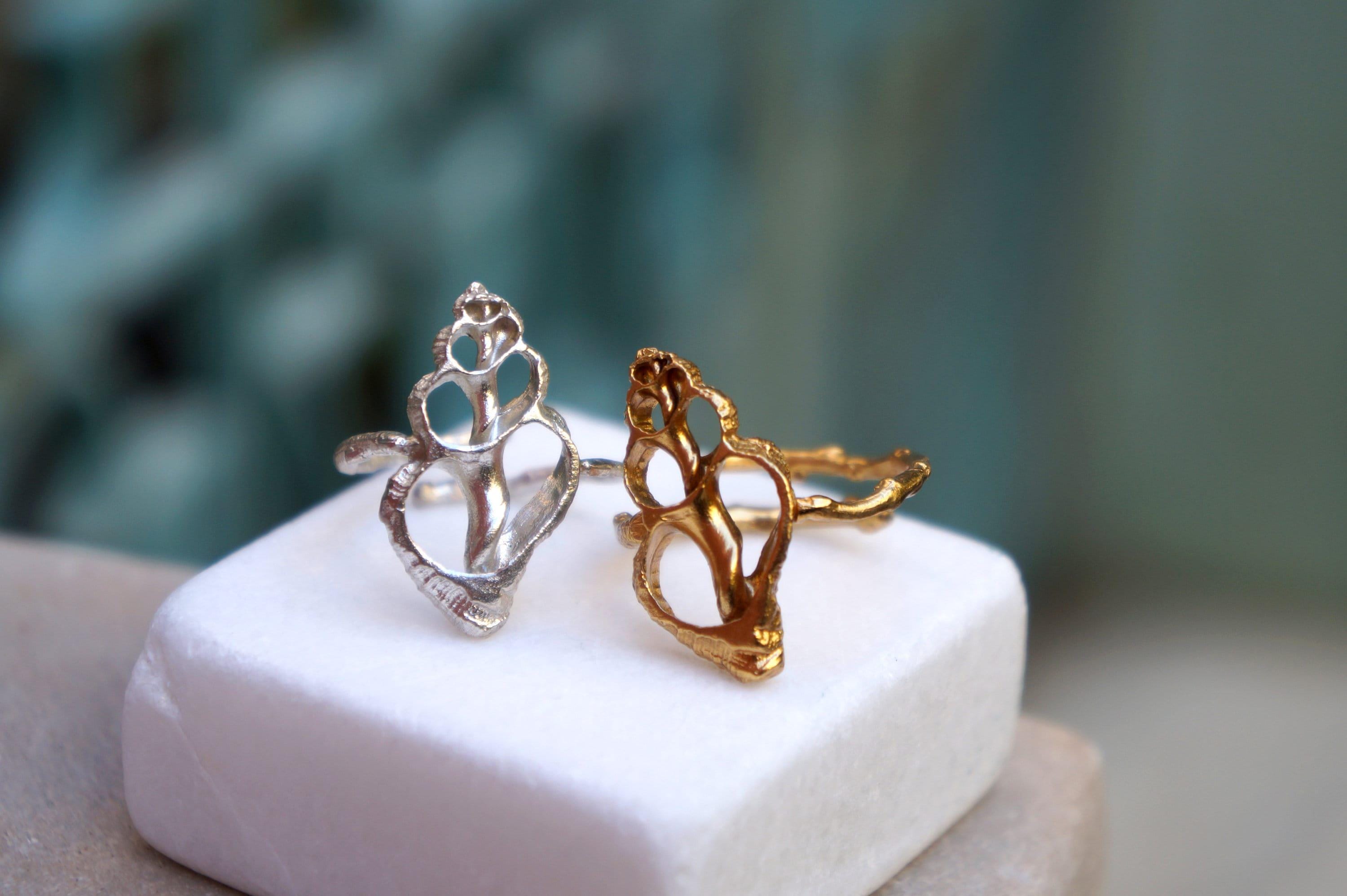 Nature-Inspired Ring: Genuine Sea Shell - Adjustable Gold Brass-1