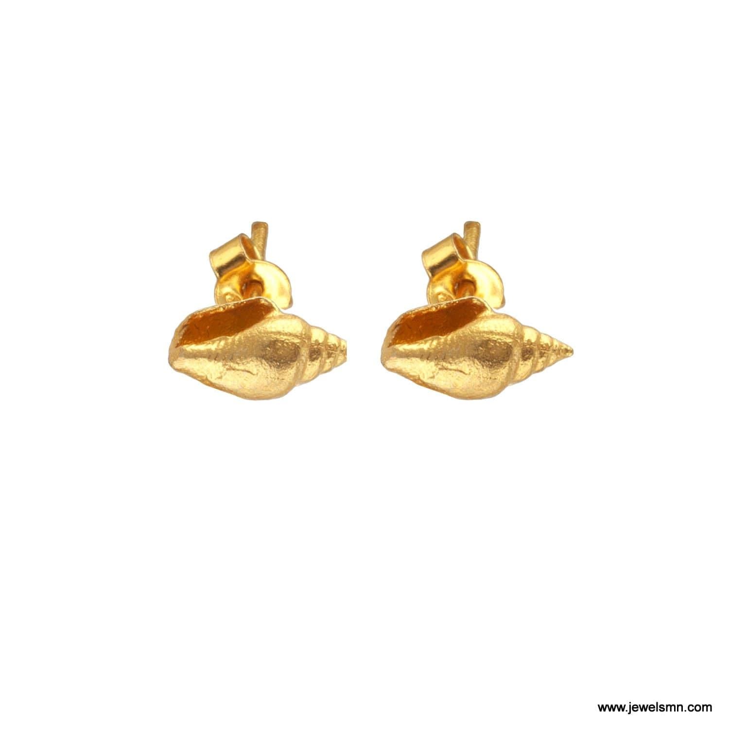 Minimalistic Sea Shell Earrings: 14k Gold on Sterling Silver Studs-2