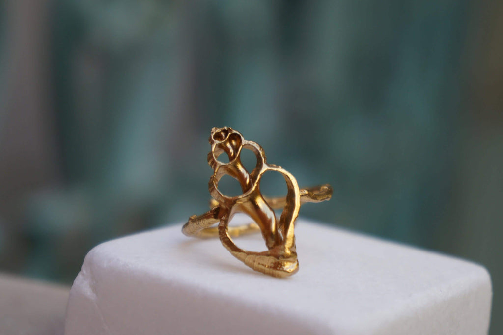 Sea Shell Ring, Adjustable Sterling Silver or Gold Jewelry, Nature-Inspired Design-3