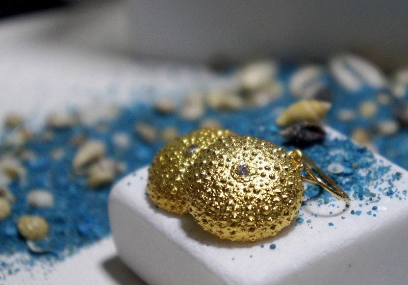 Sea Urchin Earrings: Beach Inspired Jewelry (Gold Plated Silver)-1