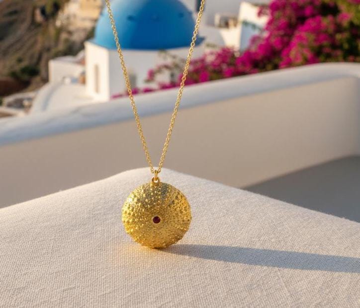 Sea Urchin Pendant Necklace: Gold Plated Silver - Sparkling Zircon-0