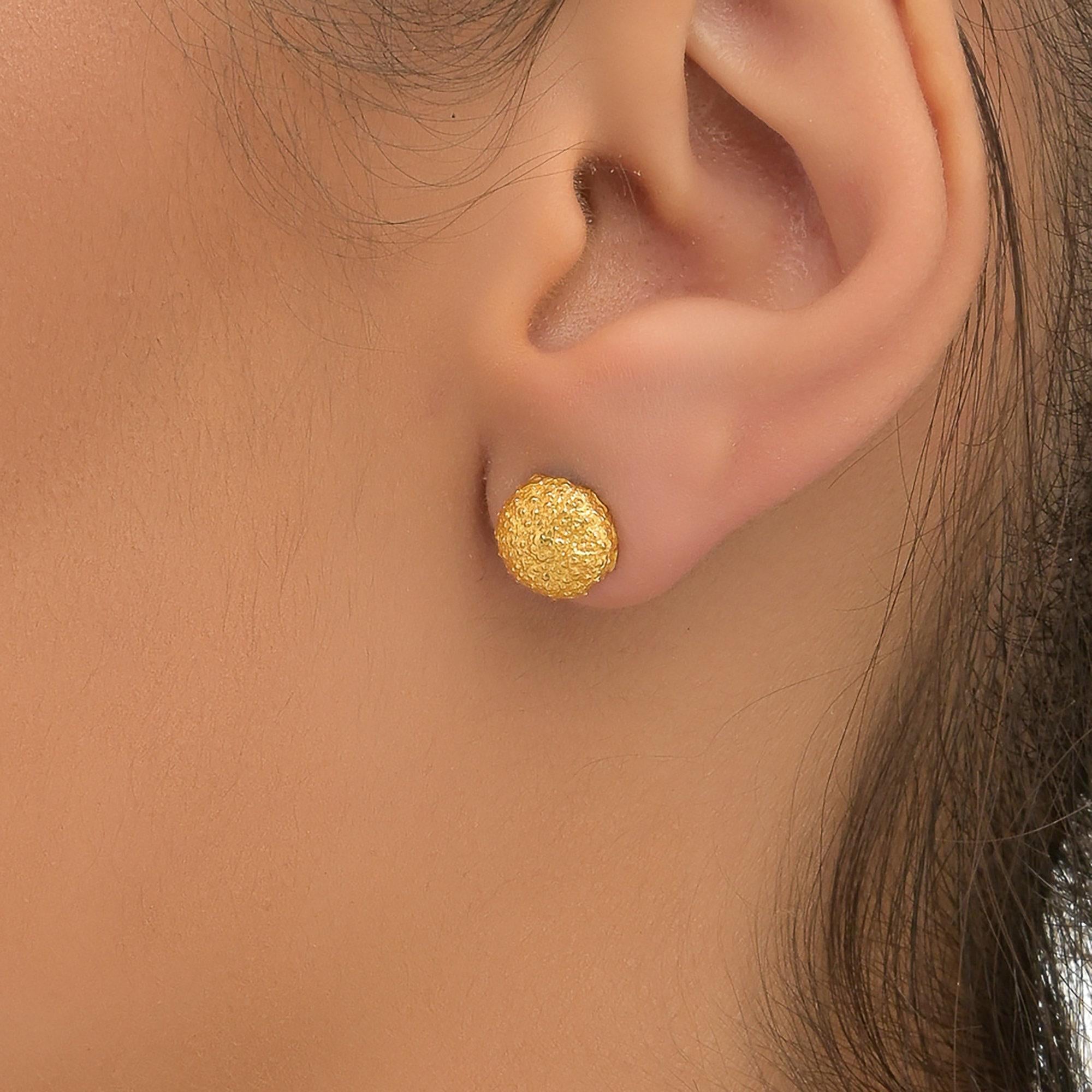 Urchin Stud Earrings: Gold Plated, Sterling Silver - Nature Detail-1