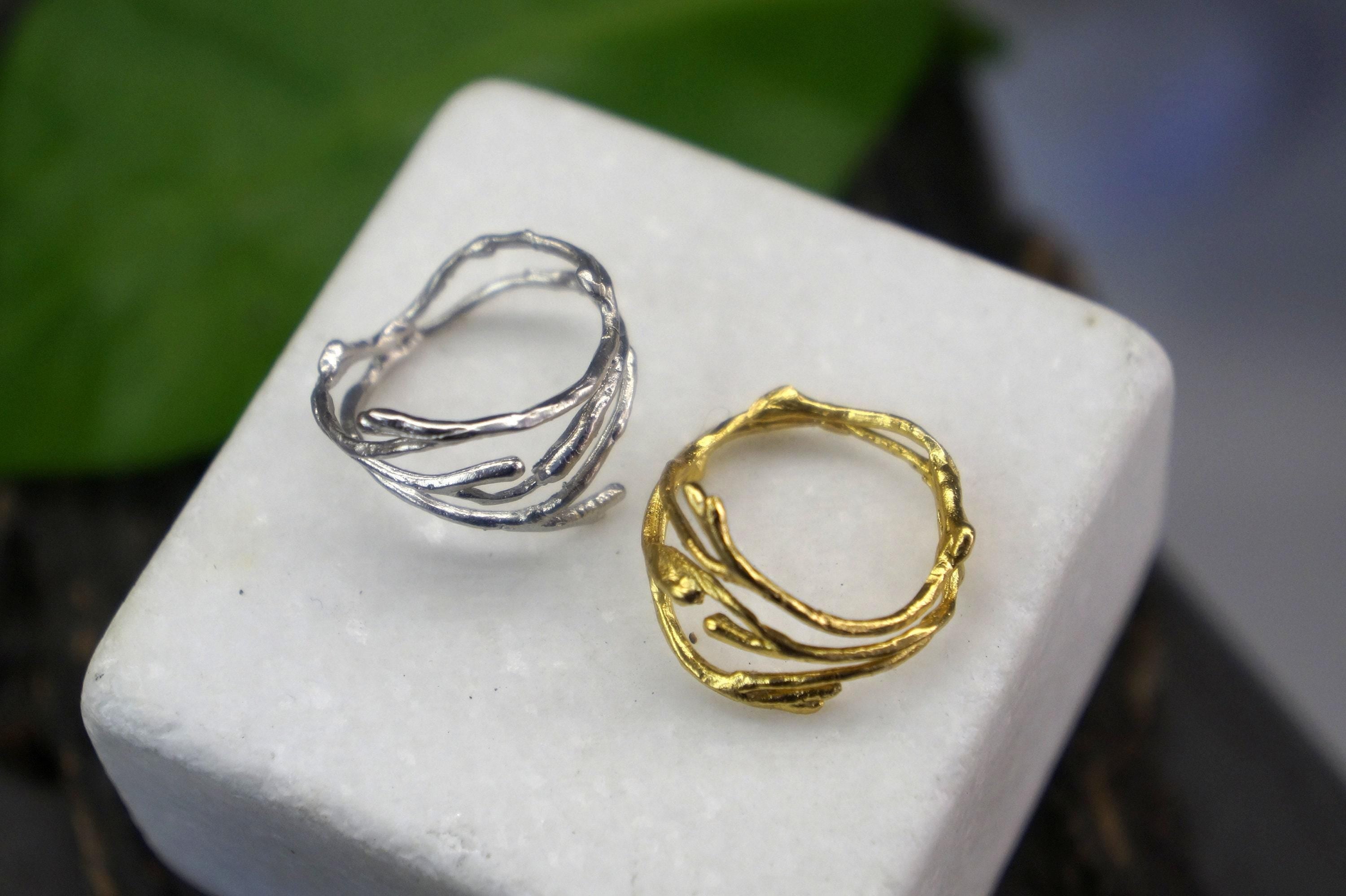 Twig Ring: Handmade Jasmine Flower Design (Gold Plated Silver)-2