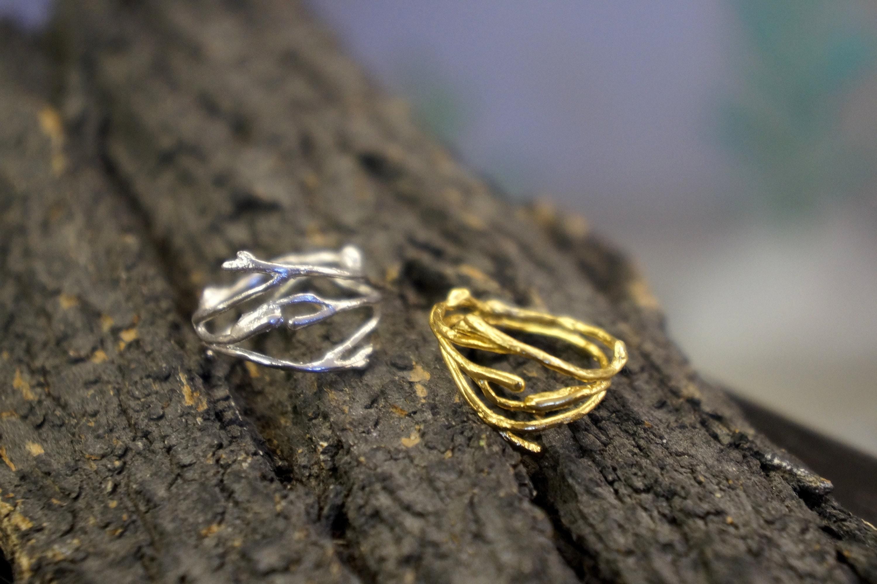 Twig Ring: Handmade Jasmine Flower Design (Gold Plated Silver)-3