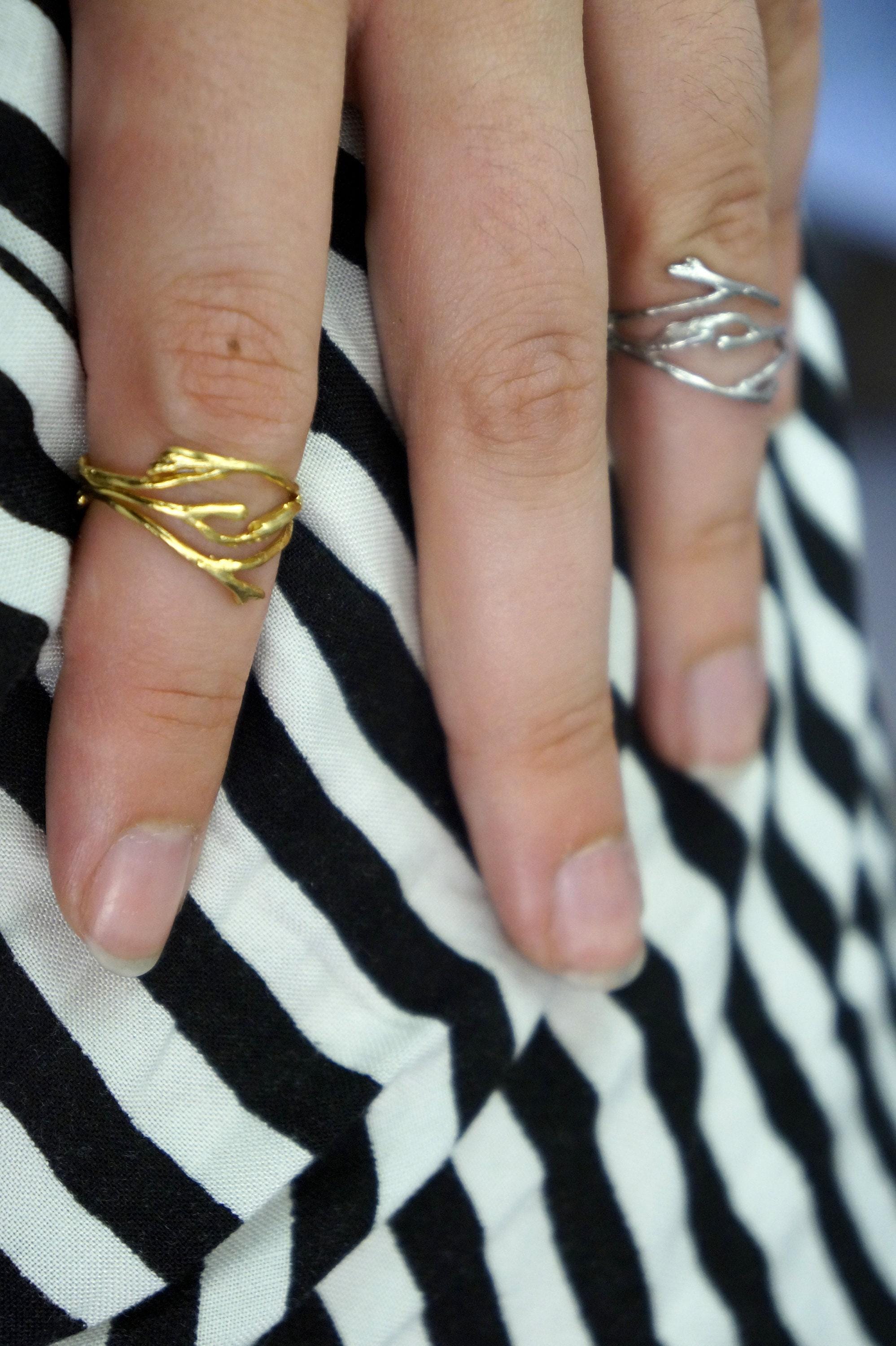 Twig Ring: Handmade Jasmine Flower Design (Gold Plated Silver)-4