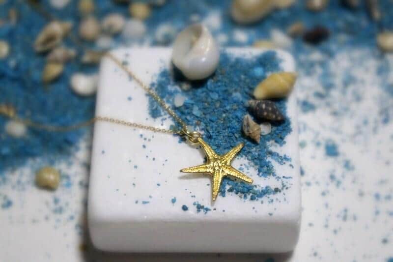 Starfish Gold plated Recycled Brass Necklace: Beach Inspired, Five Elements Pendant-2