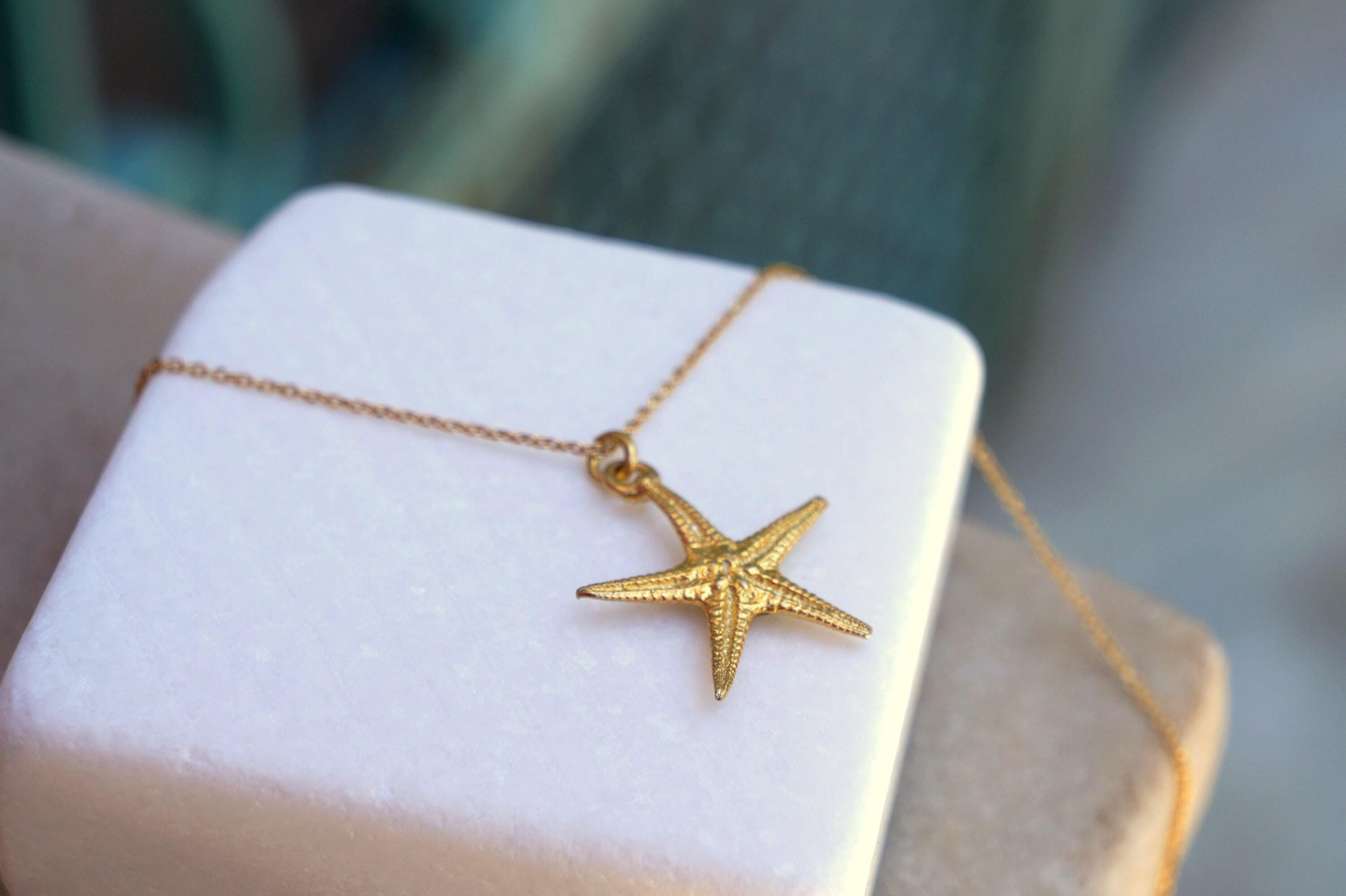 Starfish Gold plated Recycled Brass Necklace: Beach Inspired, Five Elements Pendant-4