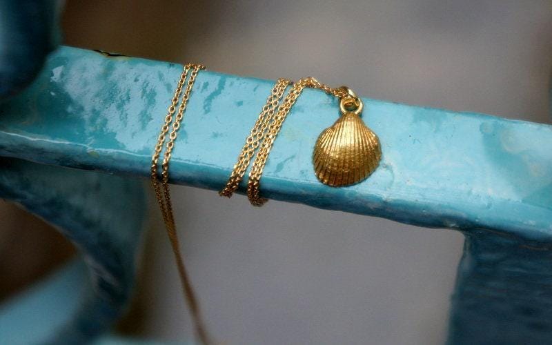 Nautical Pendant Necklace: Gold Sea Shell Design (Sterling Silver)-1