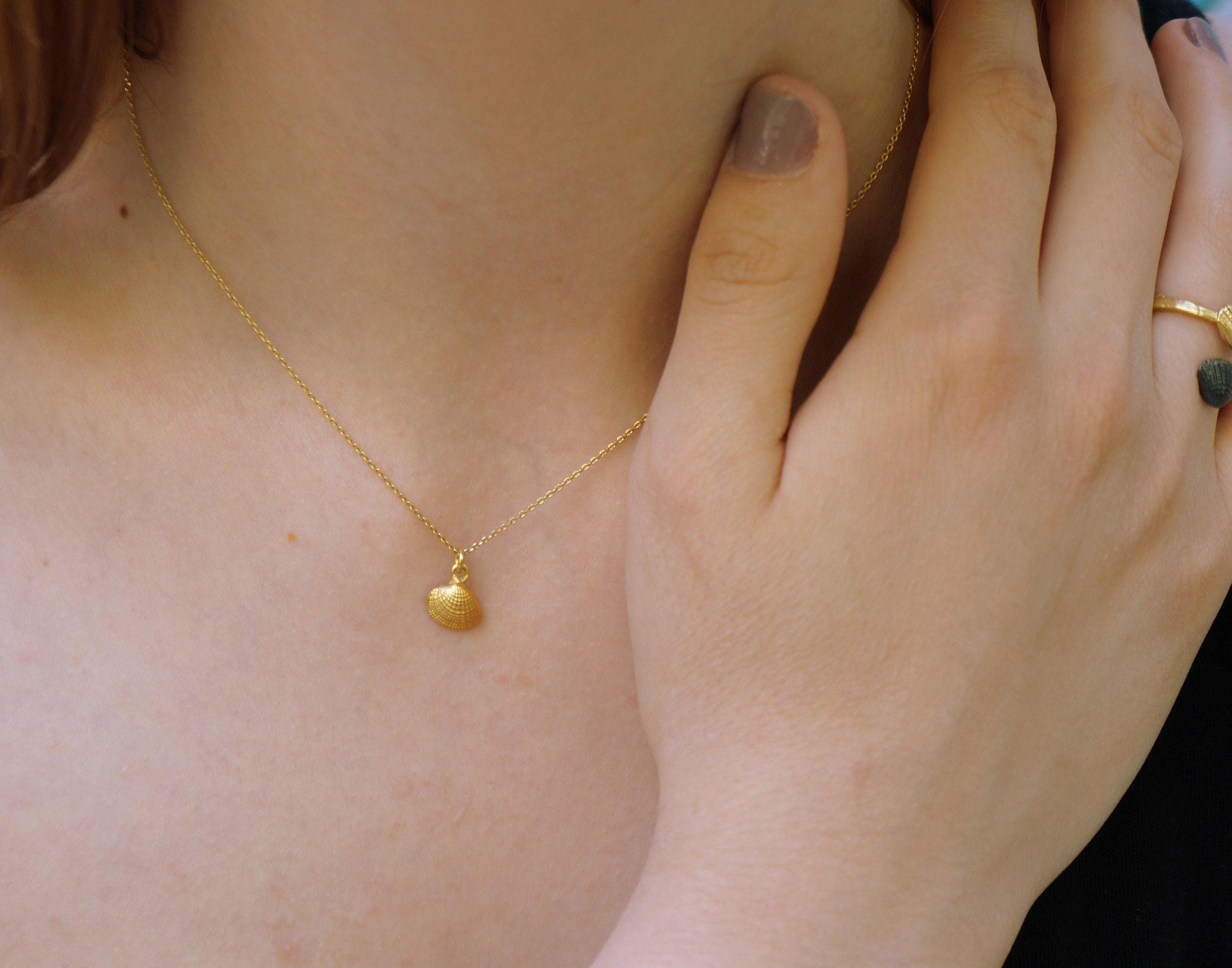 Silver Sea Shell Necklace, Gold-Plated Sterling Silver Pendant, Handmade Jewelry, Gift for Her, Birthday Gift for Women, Minimalist Jewelry-0