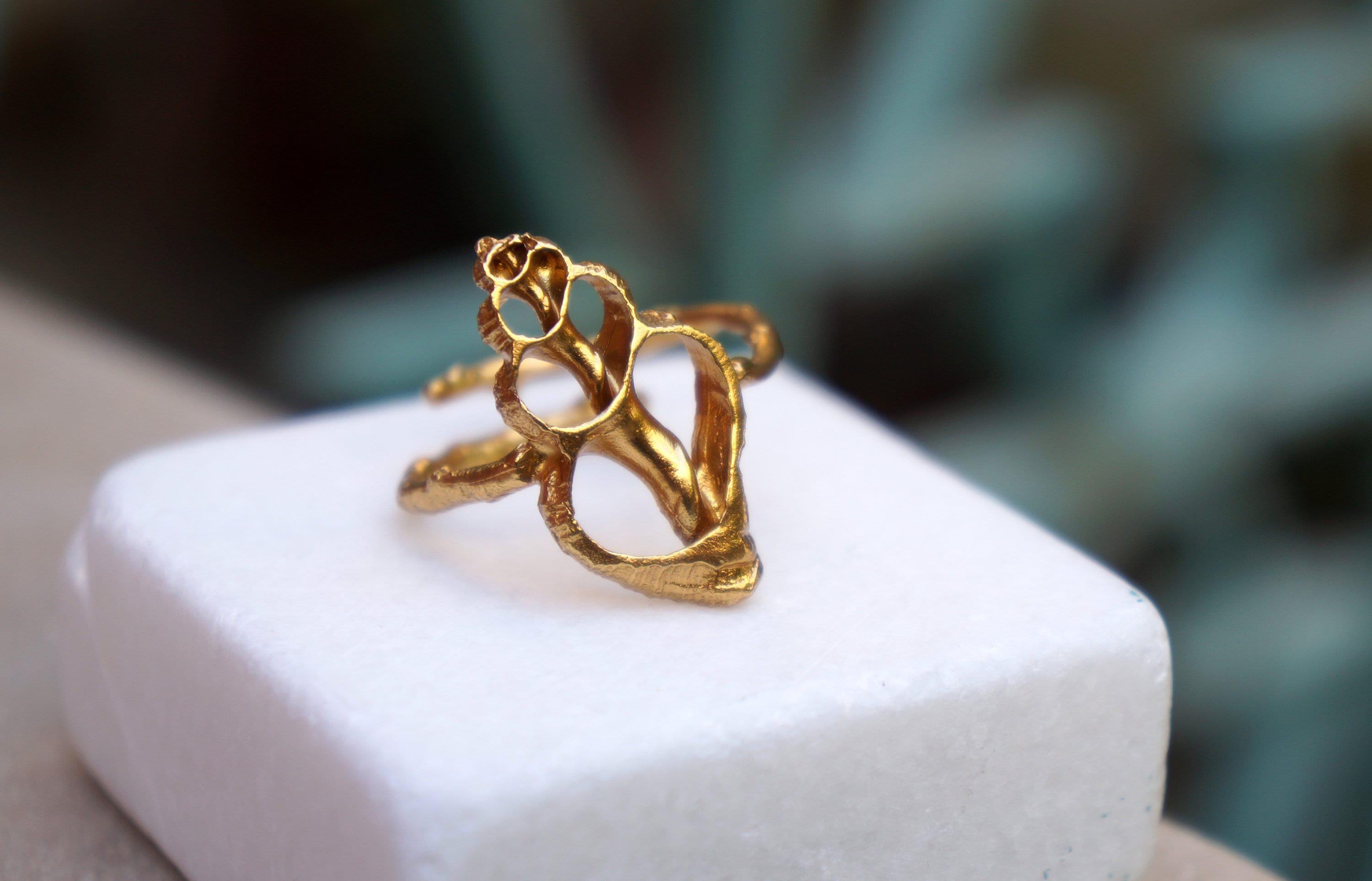 Sea Shell Ring, Adjustable Sterling Silver or Gold Jewelry, Nature-Inspired Design-2