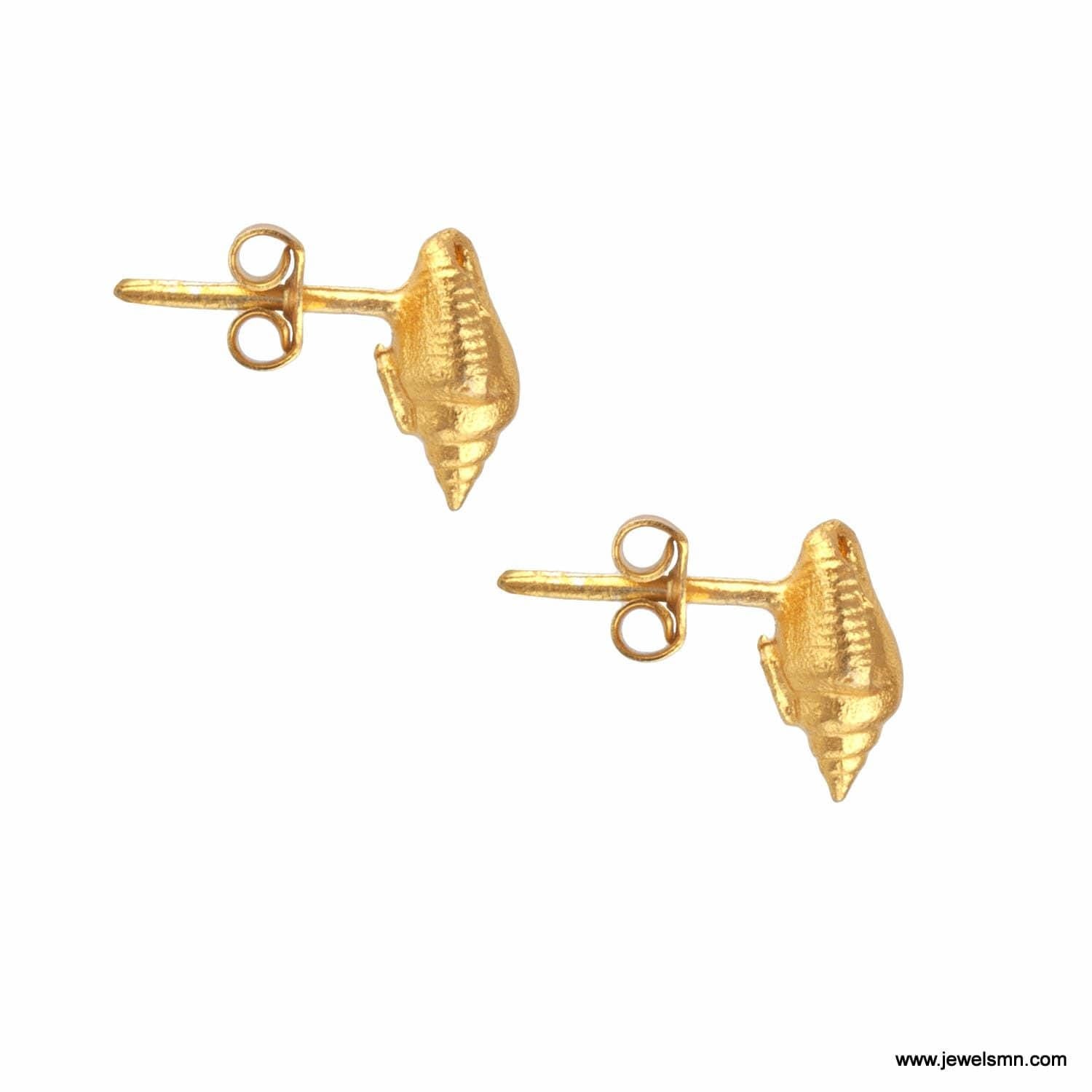 Minimalistic Sea Shell Earrings: 14k Gold on Sterling Silver Studs-4