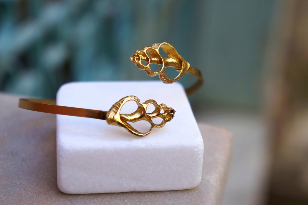 Nature-Inspired Sea Shell Cuff Bracelet, Silver and Gold (Adjustable)-4