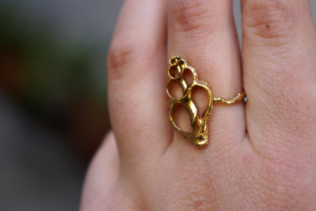 Nature-Inspired Ring: Genuine Sea Shell - Adjustable Gold Brass-4