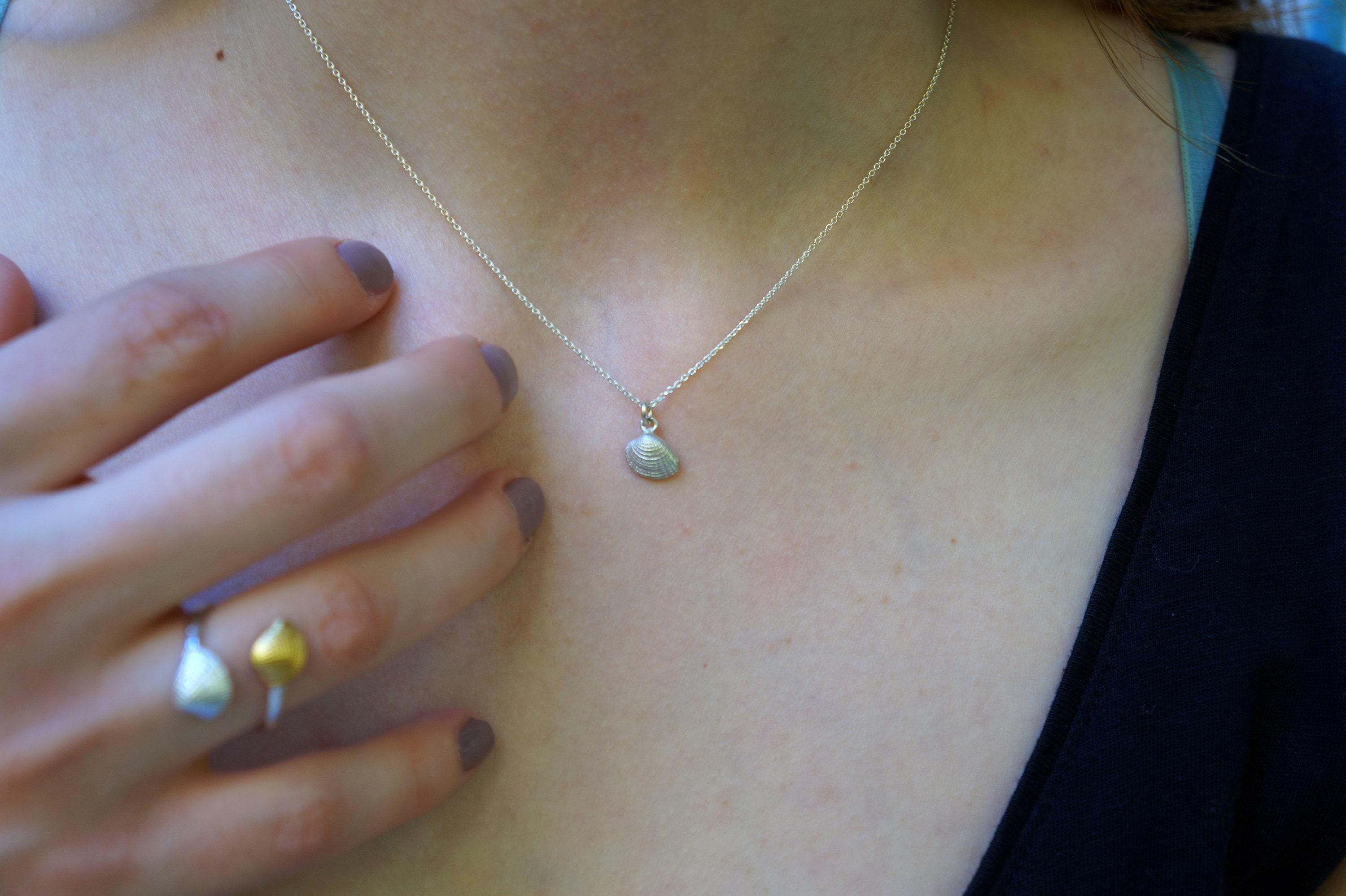 Silver Sea Shell Necklace, Gold-Plated Sterling Silver Pendant, Handmade Jewelry, Gift for Her, Birthday Gift for Women, Minimalist Jewelry-2