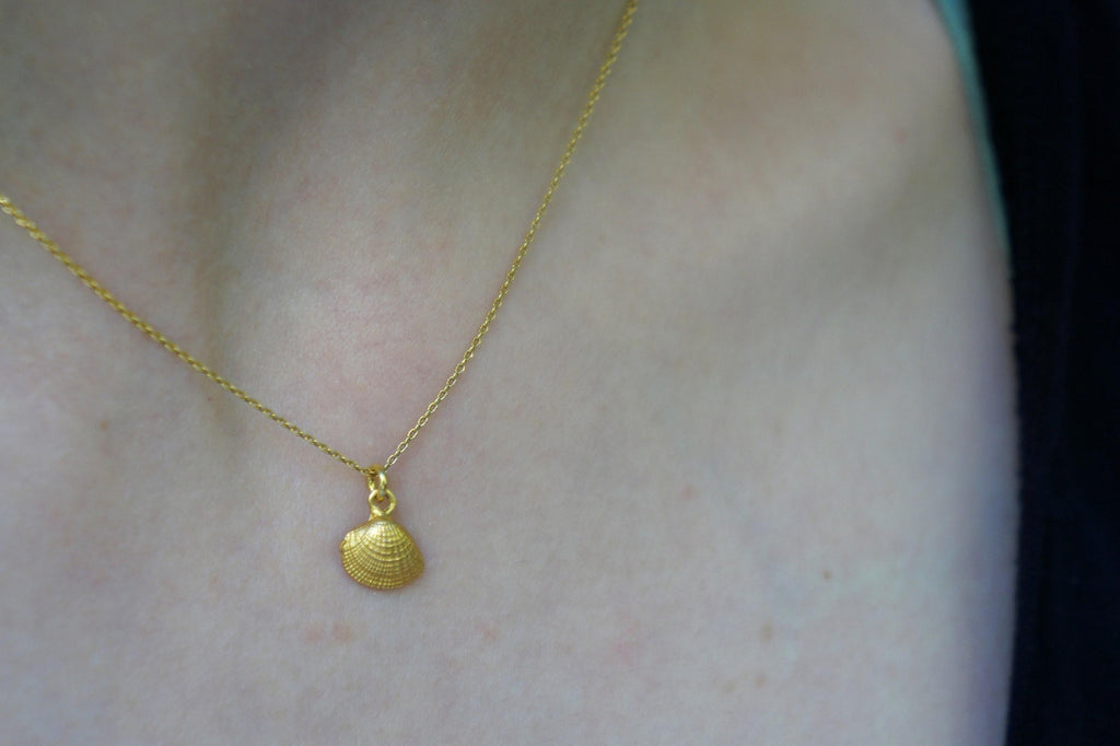 Silver Sea Shell Necklace, Gold-Plated Sterling Silver Pendant, Handmade Jewelry, Gift for Her, Birthday Gift for Women, Minimalist Jewelry-3
