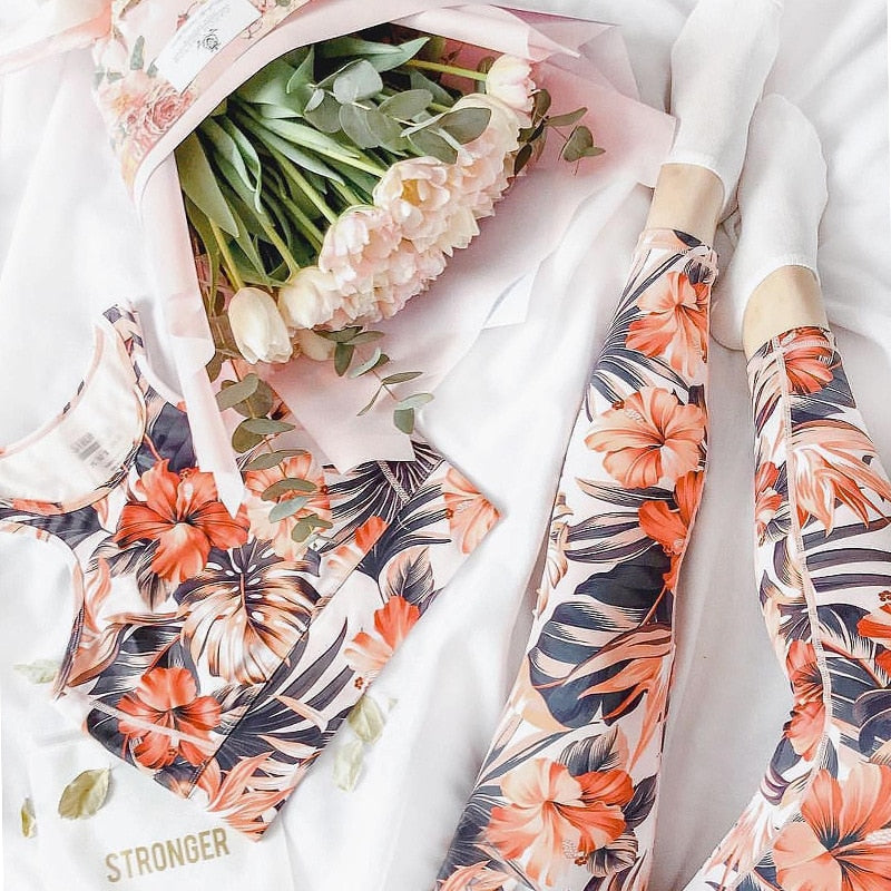 Floral Print Yoga Suit Gym Fitness Two Piece Set