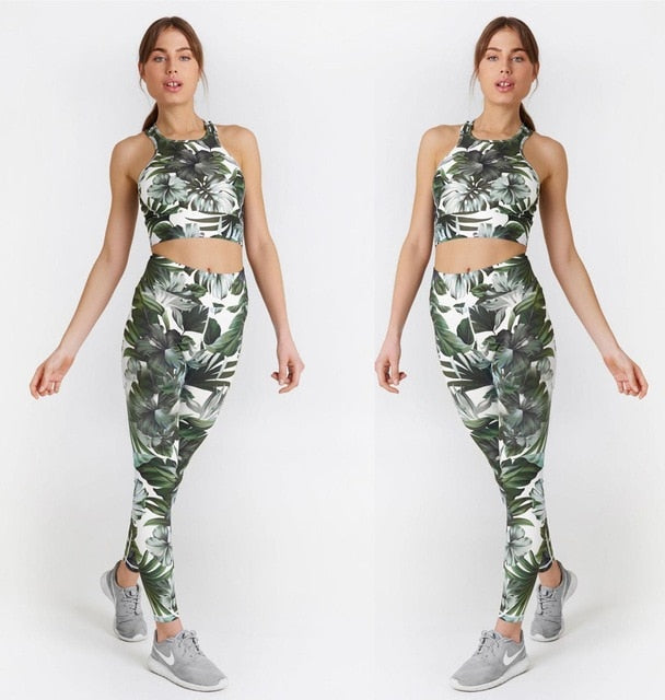 Floral Print Yoga Suit Gym Fitness Two Piece Set
