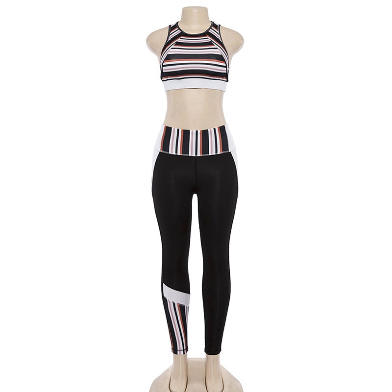 Women Striped Yoga Gym Set