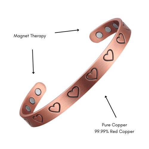 Pure Copper Magnetic Therapy Bracelet - Hearts Design Small